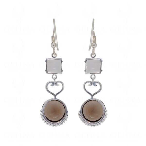 Moonstone & Smoky Round Shaped Gemstone Studded 925 Silver Earrings SE04-1114