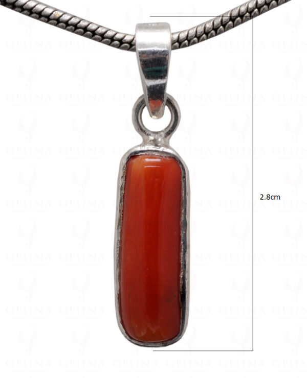 Natural Coral Tube Shape Gemstone Studded 925 Silver Pendant SP02-1114