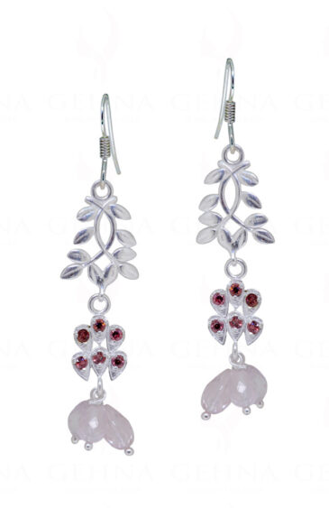 Rose Quartz & Tourmaline Gemstone Studded 925 Sterling Silver Earrings SE04-1115
