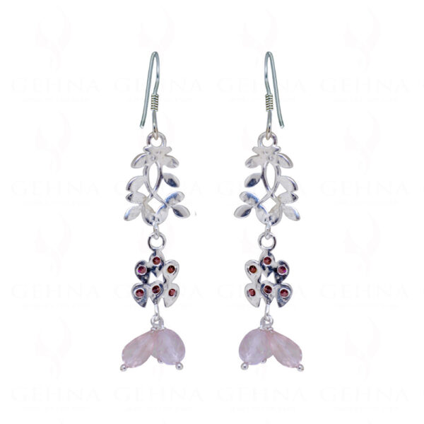 Rose Quartz & Tourmaline Gemstone Studded 925 Sterling Silver Earrings SE04-1115