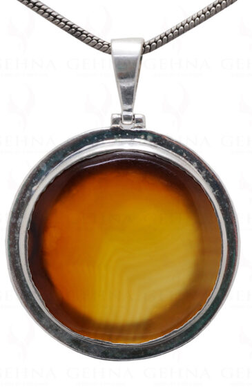 Lace Agate Round Shape Gemstone Studded 925 Silver Pendant SP02-1116