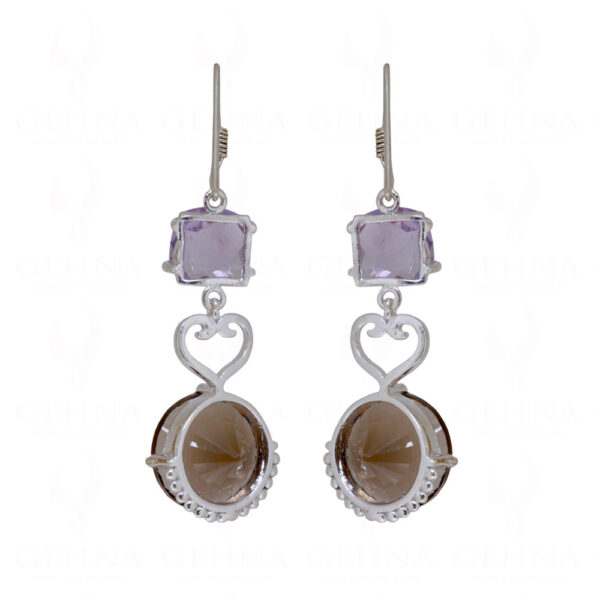 Amethyst & Smoky Round Shaped Gemstone Studded 925 Silver Earrings SE04-1117