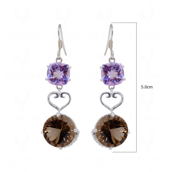 Amethyst & Smoky Round Shaped Gemstone Studded 925 Silver Earrings SE04-1117