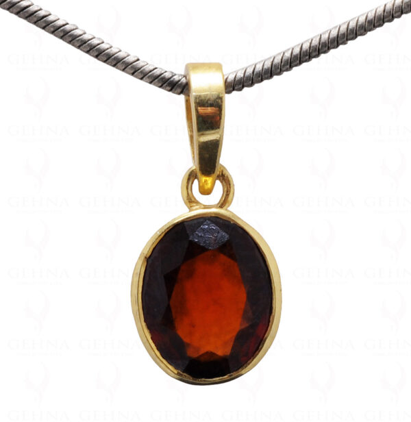 Hessonite Oval Shape Gemstone Studded 925 Silver Pendant SP02-1119