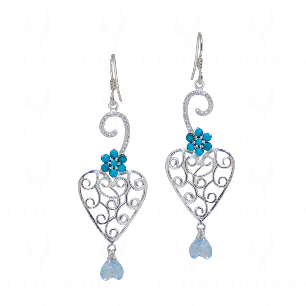 Turquoise & Topaz Gemstone Studded 925 Sterling Silver Earrings SE04-1120