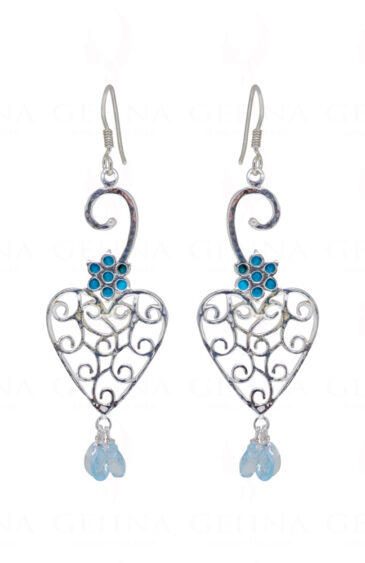 Turquoise & Topaz Gemstone Studded 925 Sterling Silver Earrings SE04-1120