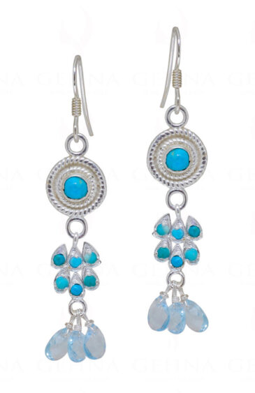 Turquoise & Topaz Gemstone Studded 925 Sterling Silver Earrings SE04-1121