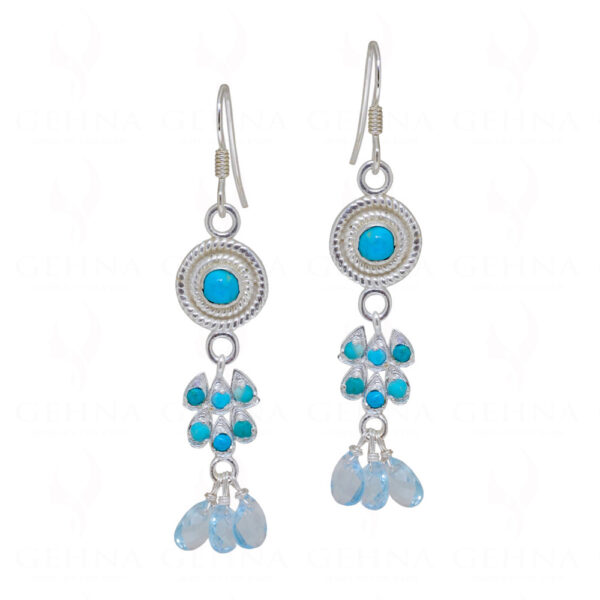 Turquoise & Topaz Gemstone Studded 925 Sterling Silver Earrings SE04-1121