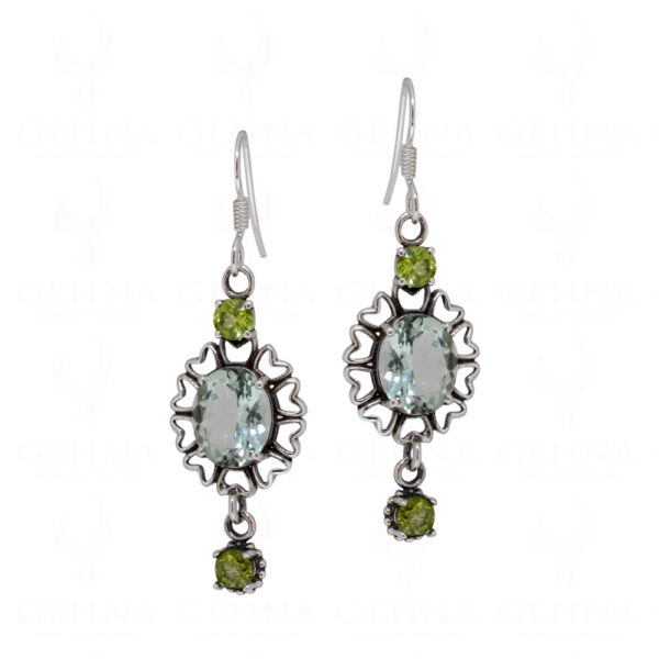 Aquamarine & Peridot Round Shaped Gemstone Studded 925 Silver Earrings SE04-1122