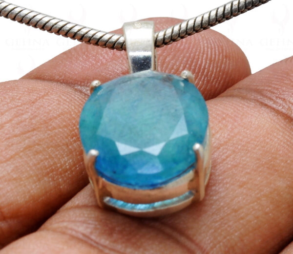 Blue Color Tourmaline Oval Shape Gemstone Studded 925 Silver Pendant SP02-1122