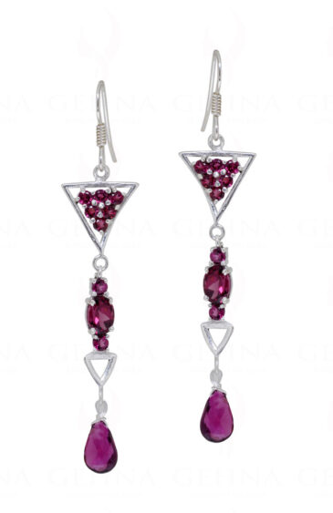 Tourmaline Teardrop Shaped Gemstone Studded 925 Silver Earrings SE04-1123