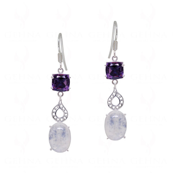 Moonstone & Amethyst Gemstone Studded 925 Sterling Silver Earrings SE04-1124