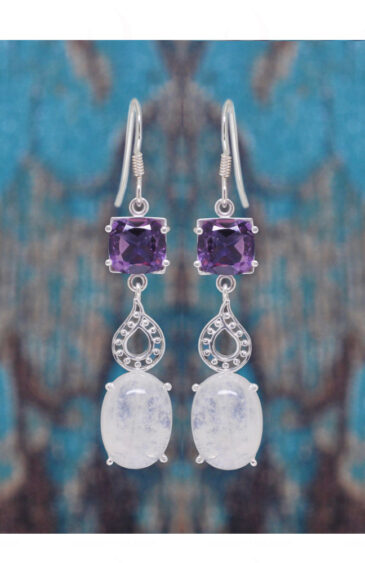 Moonstone & Amethyst Gemstone Studded 925 Sterling Silver Earrings SE04-1124