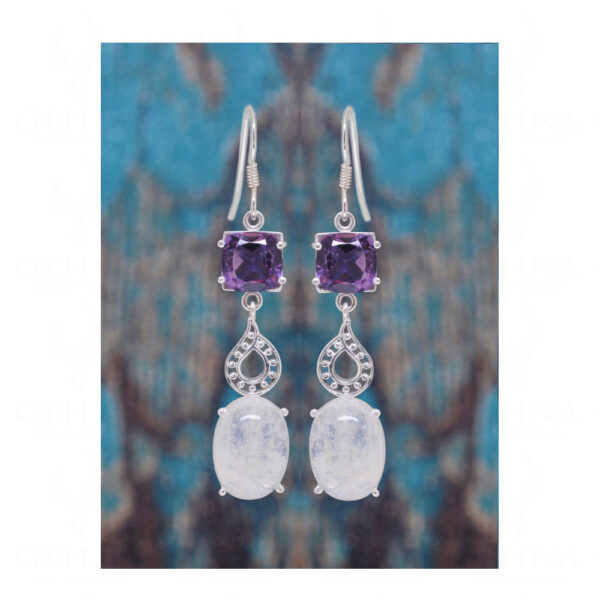 Moonstone & Amethyst Gemstone Studded 925 Sterling Silver Earrings SE04-1124