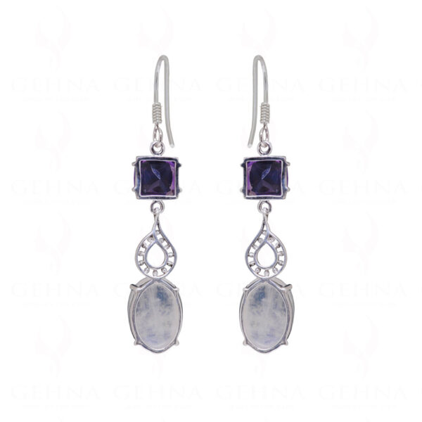 Moonstone & Amethyst Gemstone Studded 925 Sterling Silver Earrings SE04-1124