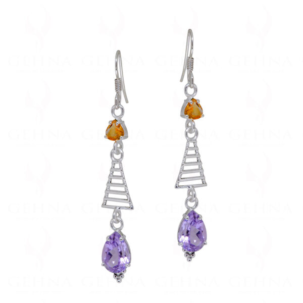 Citrine & Amethyst Teardrop Shaped Gemstone 925 Sterling Silver Earring SE04-1125