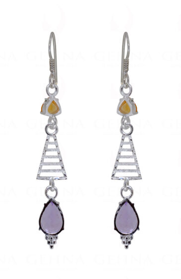 Citrine & Amethyst Teardrop Shaped Gemstone 925 Sterling Silver Earring SE04-1125