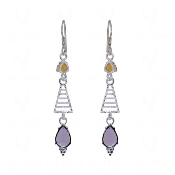 Citrine & Amethyst Teardrop Shaped Gemstone 925 Sterling Silver Earring SE04-1125