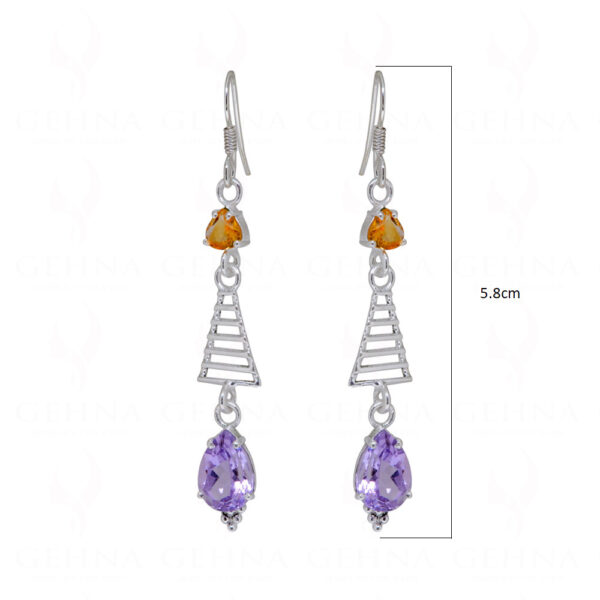 Citrine & Amethyst Teardrop Shaped Gemstone 925 Sterling Silver Earring SE04-1125