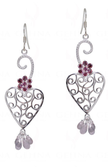 Tourmaline & Rose Quartz Gemstone Studded 925 Sterling Silver Earrings SE04-1126