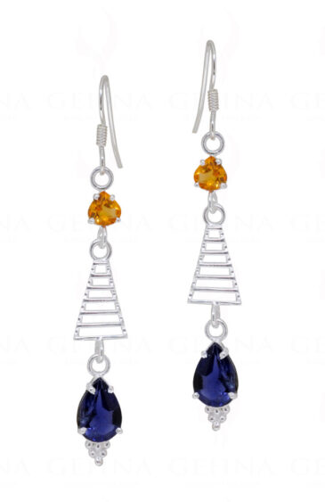 Citrine & Iolite Teardrop Shaped Gemstone Studded 925 Silver Earrings SE04-1128