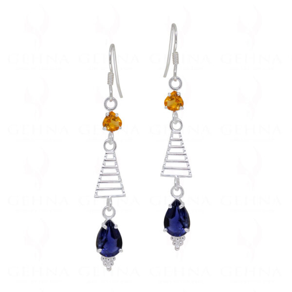 Citrine & Iolite Teardrop Shaped Gemstone Studded 925 Silver Earrings SE04-1128