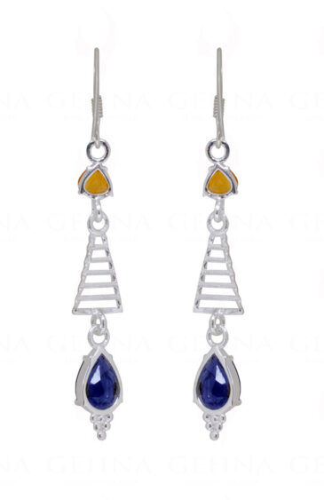 Citrine & Iolite Teardrop Shaped Gemstone Studded 925 Silver Earrings SE04-1128