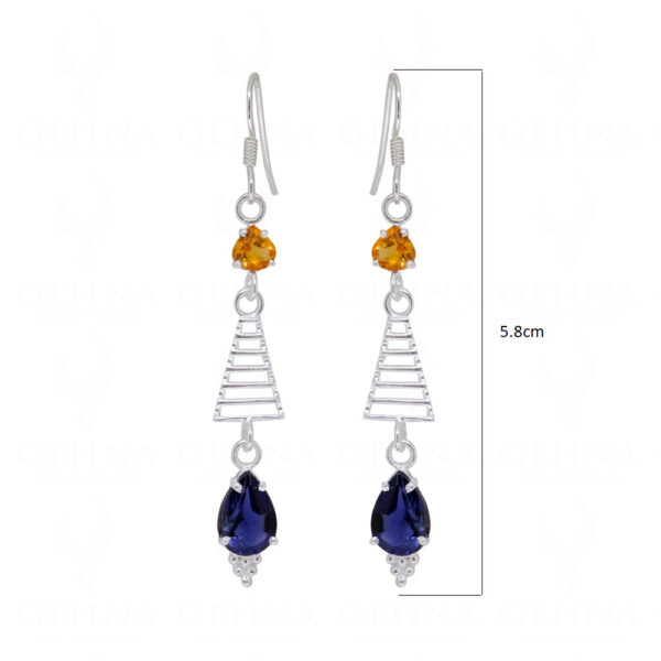 Citrine & Iolite Teardrop Shaped Gemstone Studded 925 Silver Earrings SE04-1128