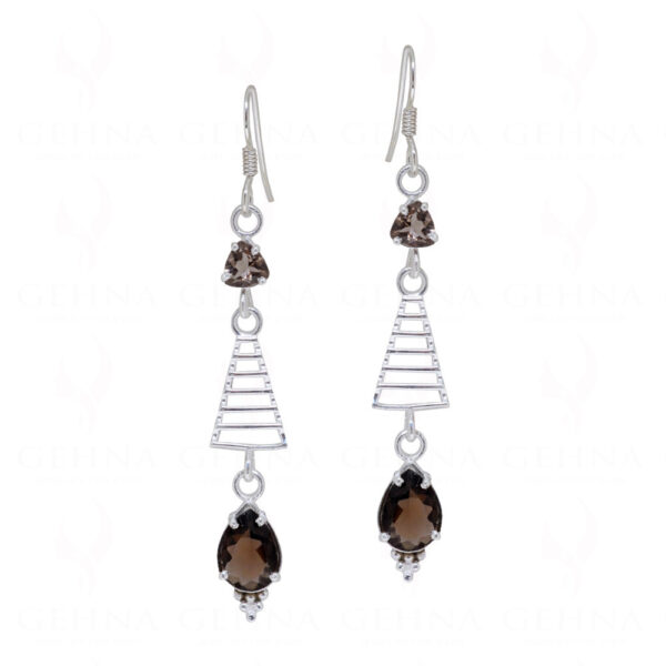 Smoky Teardrop Shaped Gemstone Studded 925 Sterling Silver Earrings SE04-1129