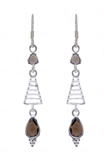 Smoky Teardrop Shaped Gemstone Studded 925 Sterling Silver Earrings SE04-1129