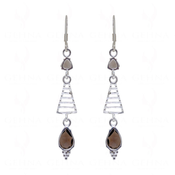 Smoky Teardrop Shaped Gemstone Studded 925 Sterling Silver Earrings SE04-1129