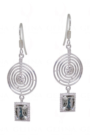 Aquamarine Spiral Shaped Gemstone Studded 925 Sterling Silver Earrings SE04-1130
