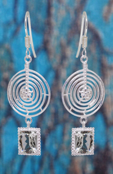 Aquamarine Spiral Shaped Gemstone Studded 925 Sterling Silver Earrings SE04-1130