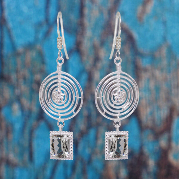 Aquamarine Spiral Shaped Gemstone Studded 925 Sterling Silver Earrings SE04-1130