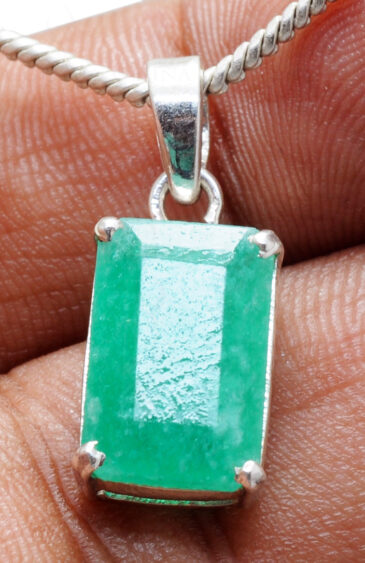 Emerald Octagon Shape Gemstone Studded 925 Silver Pendant SP02-1130