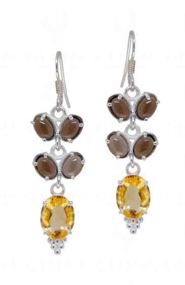 Smoky & Citrine Round Shaped Gemstone Studded 925 Silver Earrings SE04-1131