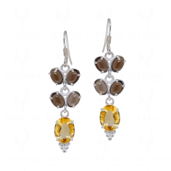 Smoky & Citrine Round Shaped Gemstone Studded 925 Silver Earrings SE04-1131