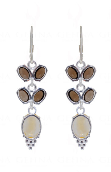 Smoky & Citrine Round Shaped Gemstone Studded 925 Silver Earrings SE04-1131