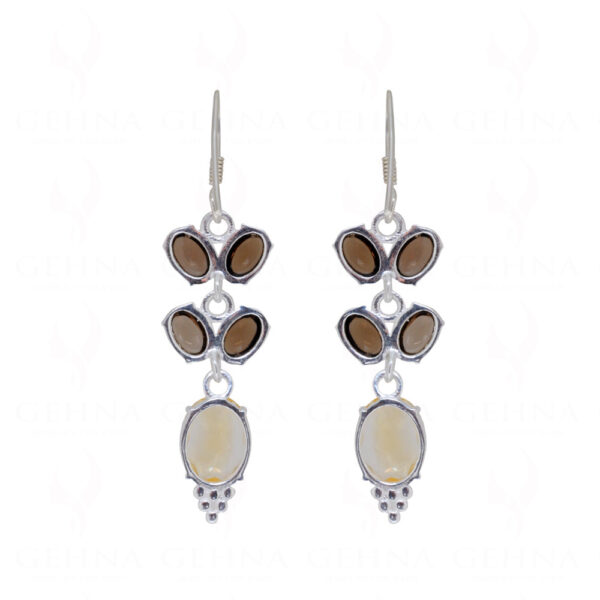 Smoky & Citrine Round Shaped Gemstone Studded 925 Silver Earrings SE04-1131