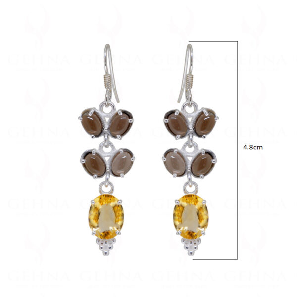 Smoky & Citrine Round Shaped Gemstone Studded 925 Silver Earrings SE04-1131