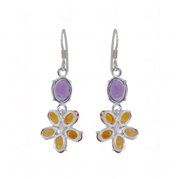 Amethyst & Citrine Flower Shaped Gemstone Studded 925 Silver Earrings SE04-1132