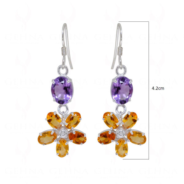 Amethyst & Citrine Flower Shaped Gemstone Studded 925 Silver Earrings SE04-1132