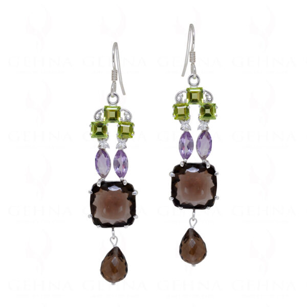 Smoky, Amethyst & Peridot Gemstone Studded 925 Sterling Silver Earrings SE04-1133