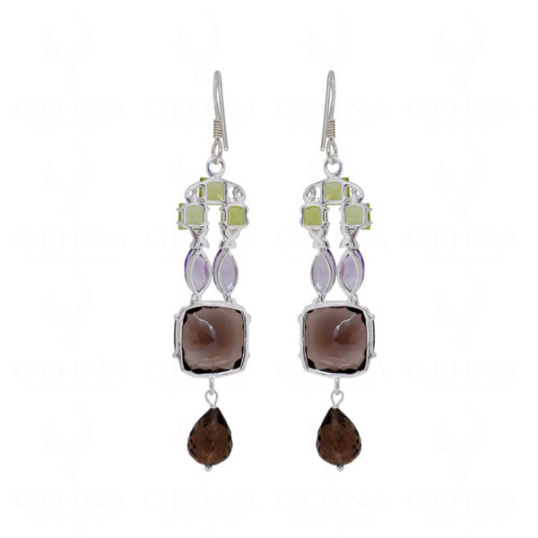 Smoky, Amethyst & Peridot Gemstone Studded 925 Sterling Silver Earrings SE04-1133