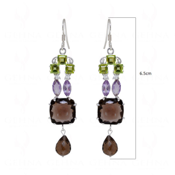 Smoky, Amethyst & Peridot Gemstone Studded 925 Sterling Silver Earrings SE04-1133