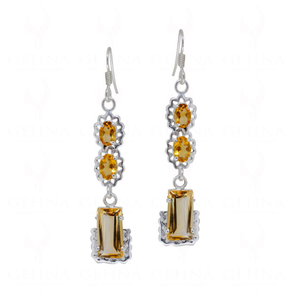 Citrine Octagon Shaped Gemstone Studded 925 Silver Earrings SE04-1134