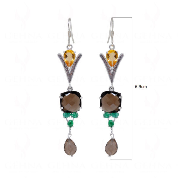 Smoky, Citrine & Emerald Gemstone Studded 925 Sterling Silver Earrings SE04-1135