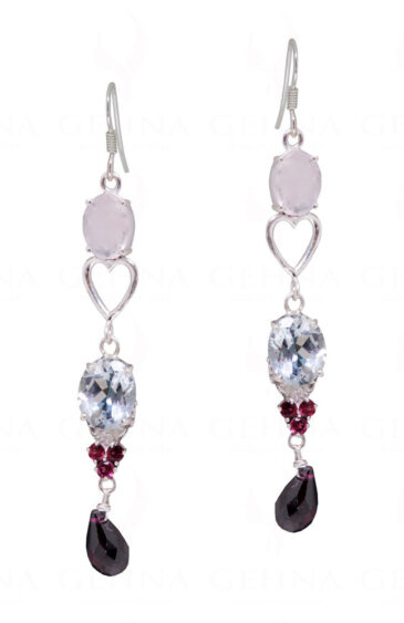 Rose Quartz & Multicolor Gemstone Studded 925 Sterling Silver Earrings SE04-1136