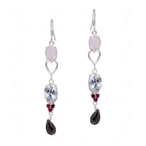 Rose Quartz & Multicolor Gemstone Studded 925 Sterling Silver Earrings SE04-1136