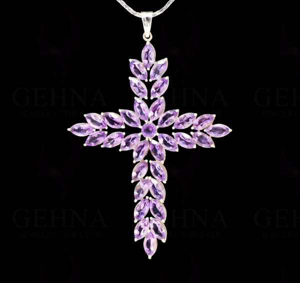 Amethyst Cross Shape Gemstone Studded 925 Sterling Silver Pendant SP02-1136